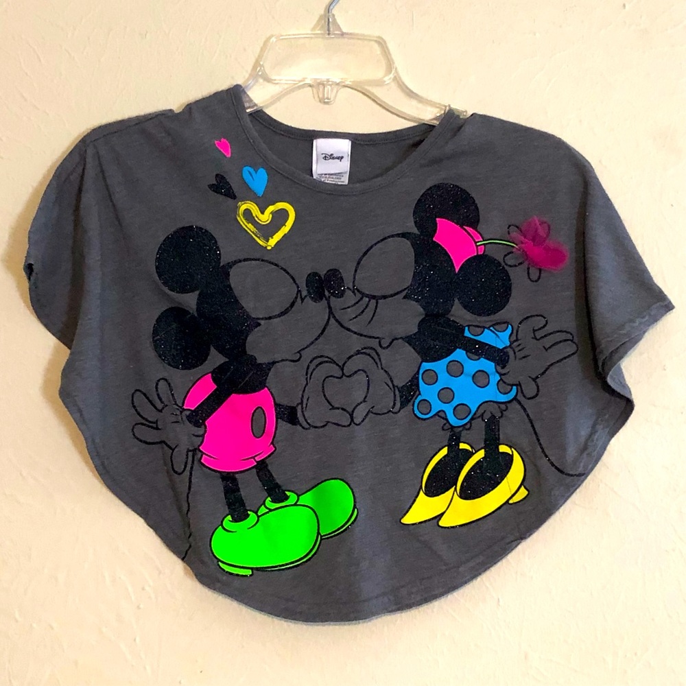 Disney Girls Size 4 Mickey & Minnie Glittery Neon Pullover Top Batwing S… - Picture 2 of 10